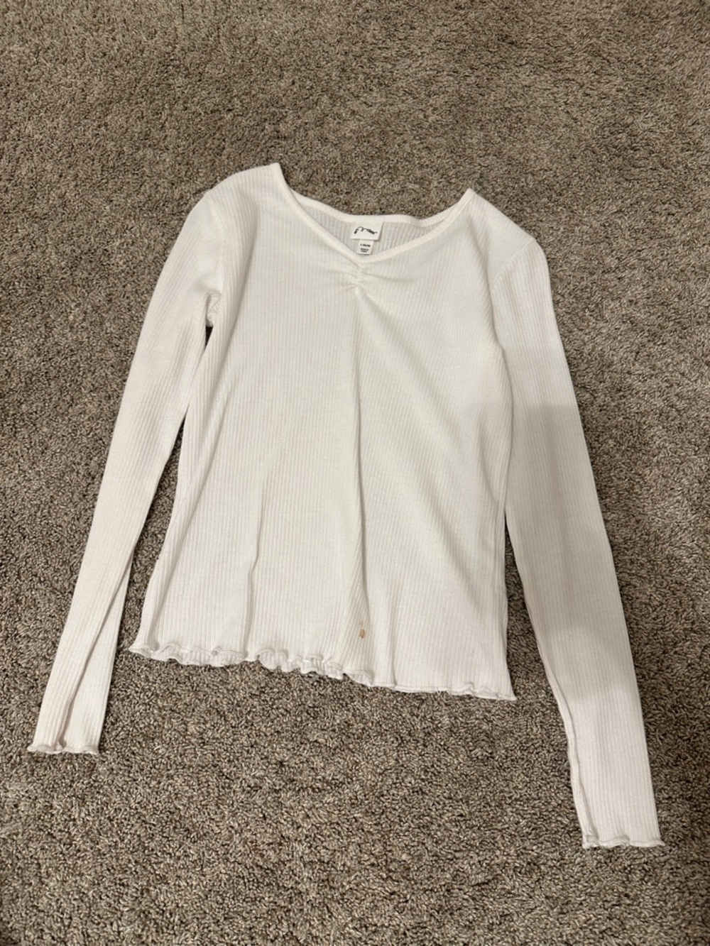 White Ribbed Long Sleeve Top
